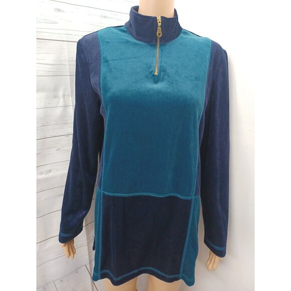Vtg Willow Ridge Blouse Top Short Sleeve Mock Neck Blue Green Colorblock Sz S - Picture 1 of 8